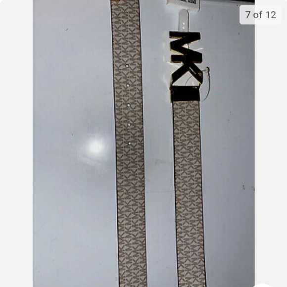 MICHAEL KORS BELT VANILLA PRINTED MK LOGO WITH GOLD MK LOGO BUCKLE - Picture 7 of 9